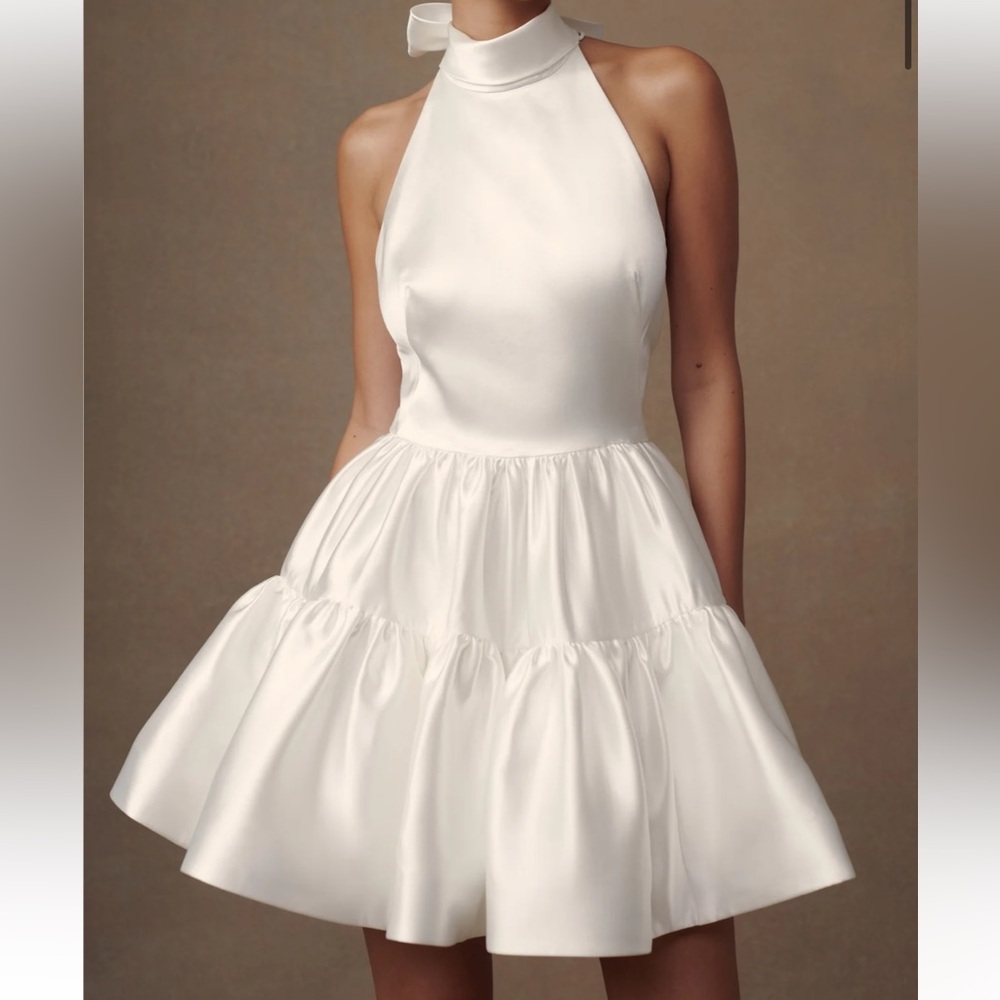 New Satin Halter Mini Dress - White